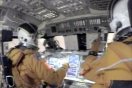 STS-107 Commander Rick Husband (left) and Pilot Willie McCool (right) see plasma flashes typical to re-entry out the windows of Columbia. NASA image.