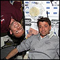 NASA photo of STS-100 Mission Specialist Yuri Lonchakov (left) and STS-100 Pilot Jeff Ashby.