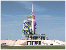 Space Shuttle Endeavour sits on Launch Pad 39A as preparations continue for the liftoff of STS-100. NASA photo.