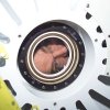 NASA photo of Expedition Two Flight Engineer James S. Voss peers into Pressurized Mating Adapter 2 prior to hatch opening. 