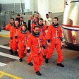 The STS-102 crew arrives at Kennedy Space Center. NASA photo.