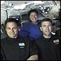 From left to right, STS-107 Payload Specialist Ilan Ramon, Mission Specialist Laurel Clark and Commander Rick Husband. NASA image.