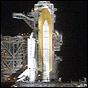 NASA image of Space Shuttle Columbia on the launchpad.