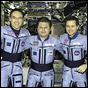 NASA image of the crew aboard the International Space Station. 
      They are due to come home aboard Endeavour when a new trio takes over on the Station. (L-R): Walz, Onufrienko, Bursch.