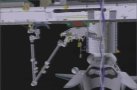 Computer graphic of Atlantis docked to the ISS. NASA TV capture.