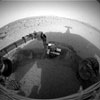 NASA's Mars Exploration Rover Spirit casts a shadow over the trench that the rover is examining with tools on its robotic arm. Spirit took this image with its front hazard-avoidance camera on Feb. 21, 2004, during the rover's 48th martian day, or sol. It dug the trench with its left front wheel the preceding sol. Plans call for Spirit to finish examining the trench on sol 50. Image credit: NASA/JPL
