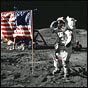 Astronaut Eugene A. Cernan salutes an American flag on the moon during  Apollo 17. NASA photo.