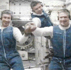 Krikalev, Gidzenko, and Shepherd aboard the ISS. Image courtesy of NASA.