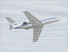 The Shuttle Training Aircraft, or STA, begins to check conditions in preparation for Space Shuttle Discovery's landing at Edwards Air Force Base in California. Astronaut Kent Rominger is the pilot of the STA, which is a highly modified Gulfstream II corporate jet. Image courtesy of NASA.