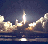 Night launch of the space shuttle. Photo courtesy of NASA.