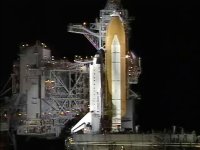 Endeavour awaits launch Thursday night. NASA TV image captured by Newsfromspace.com.