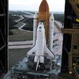 Atlantis rolls out o fthe Vehicle Assembly Building. NASA photo.