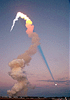 NASA photo of STS-98 liftoff and colorful plume.